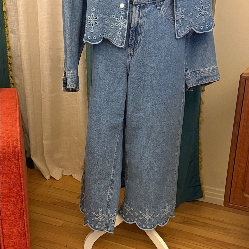 Old Navy Light Blue Embroidered Flare Jeans